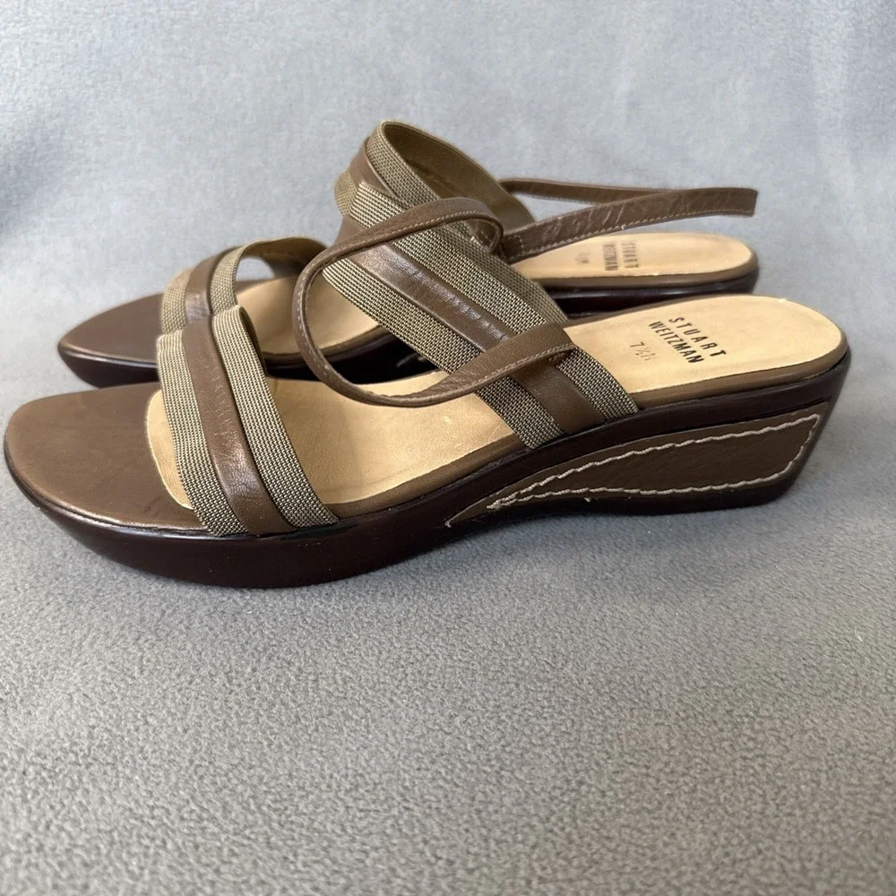Stuart Weitzman Wedge Sandals Womens 7.5‎ Brown Slingback 2